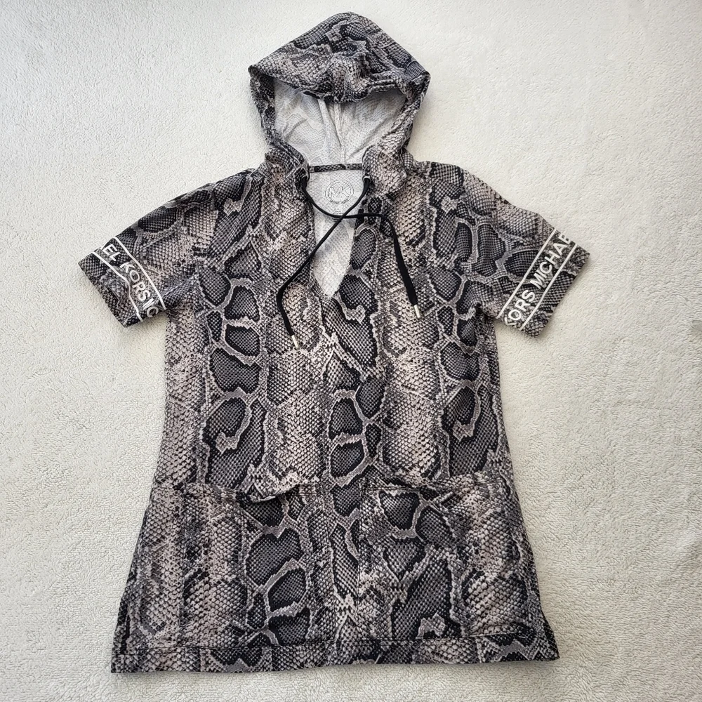 Michael Kors Snake Skin Pattern Short Sleeves Hoodie Top Women's Size Small
